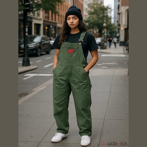 Vintage 90s Gloria Vanderbilt Oversized Grunge Streetwear Khaki Green Overalls - Picture 1 of 9